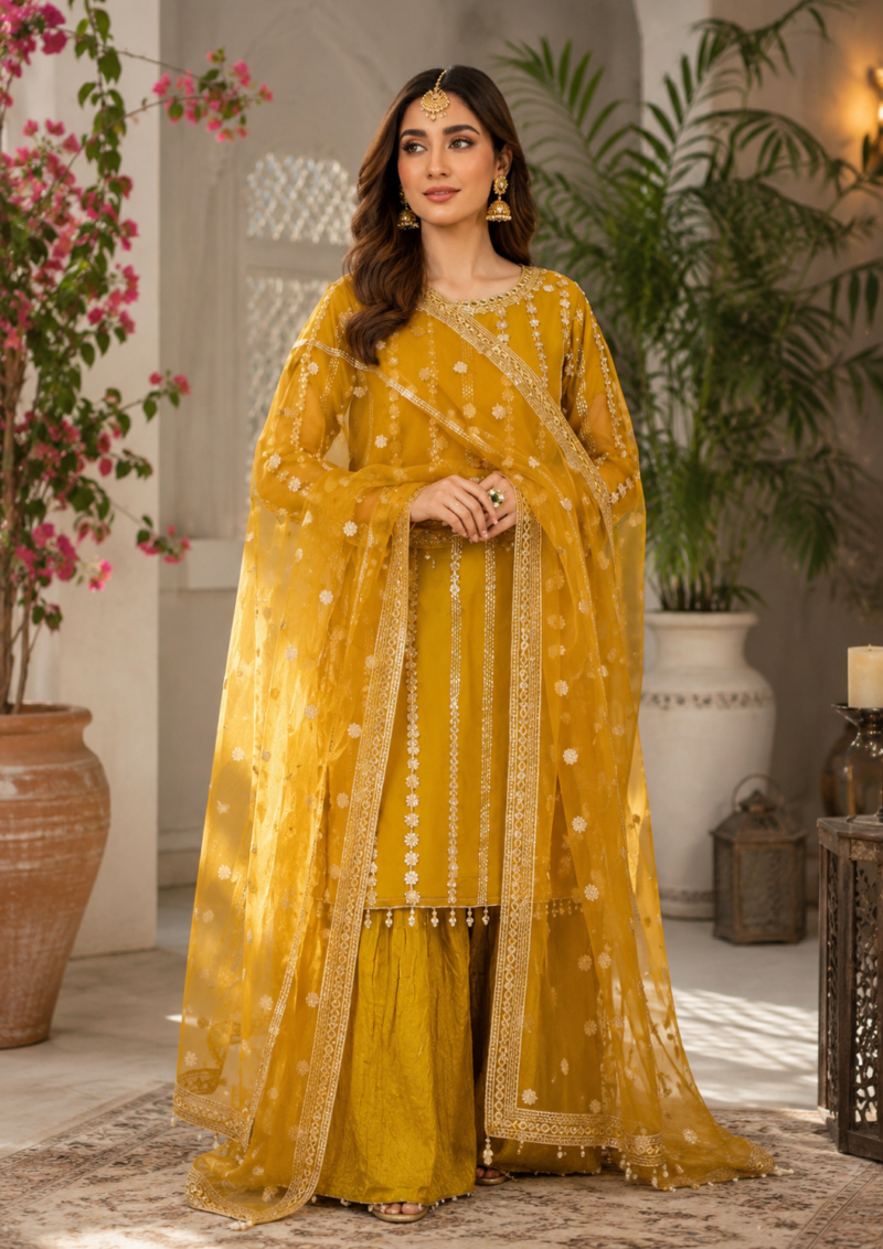 Mustard Yellow Embroidered Suit