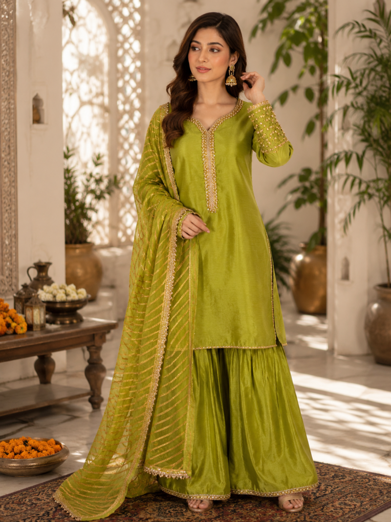 Mehndi Green Festive Gharara Suit