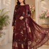 Plum Chiffon Luxury Embroidered 3-Piece Suit