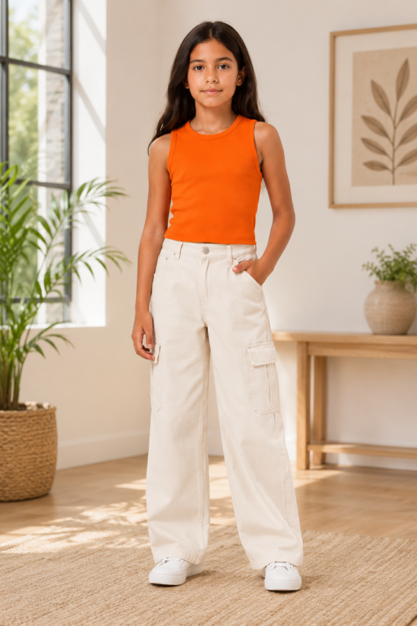 ChatGPT Image Jul 30, 2026, 08_51_30 AM Girls Summer Orange Crop Top and Wide Leg Pants Set