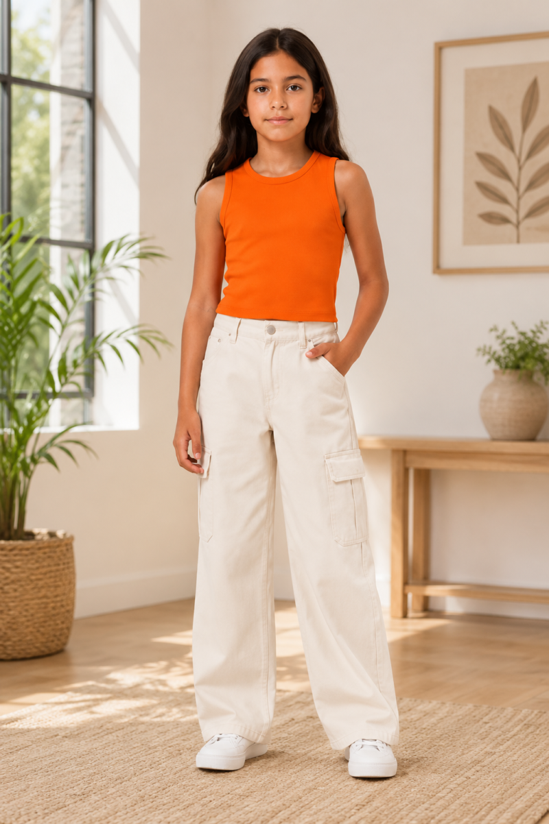 ChatGPT Image Jul 30, 2026, 08_51_30 AM Girls Summer Orange Crop Top and Wide Leg Pants Set