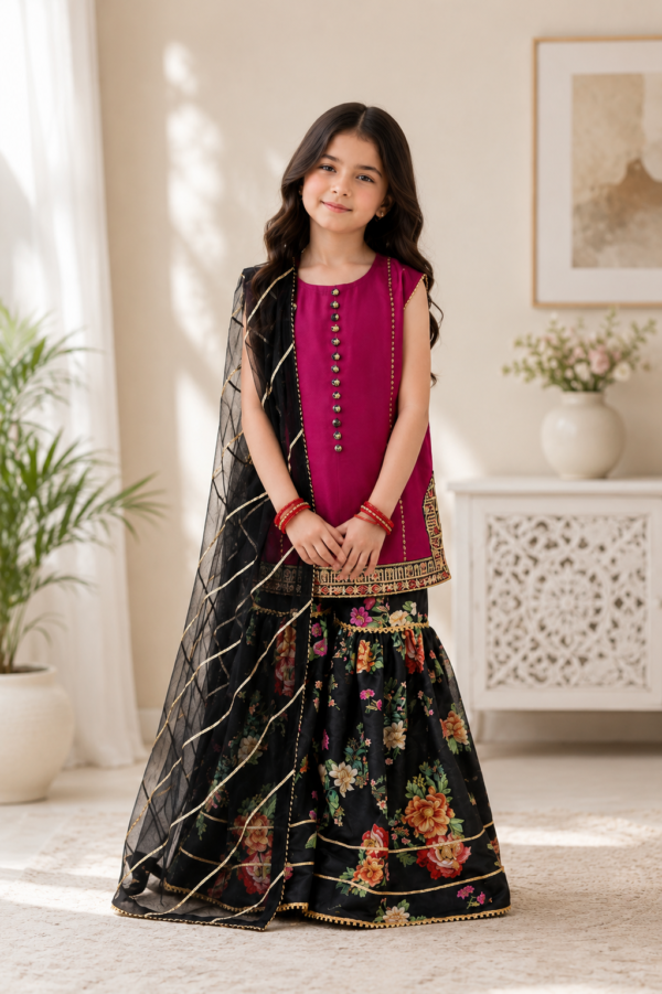ChatGPT Image Jul 30, 2026, 08_53_21 AM Girls Traditional Maroon Kurti with Black Printed Sharara Set